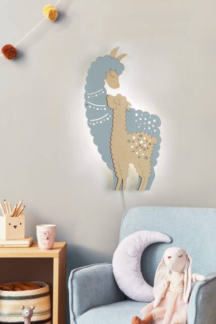 Nursery Llama Lamp With Cord. Plug in Night Light, Bedroom Or Kids Room Wall Lamp, Custom Colors - image 1
