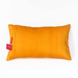 Silk Ikat Lumbar Pillow Cover, Gold Embroidery, Pink & Orange - thumbnail 2