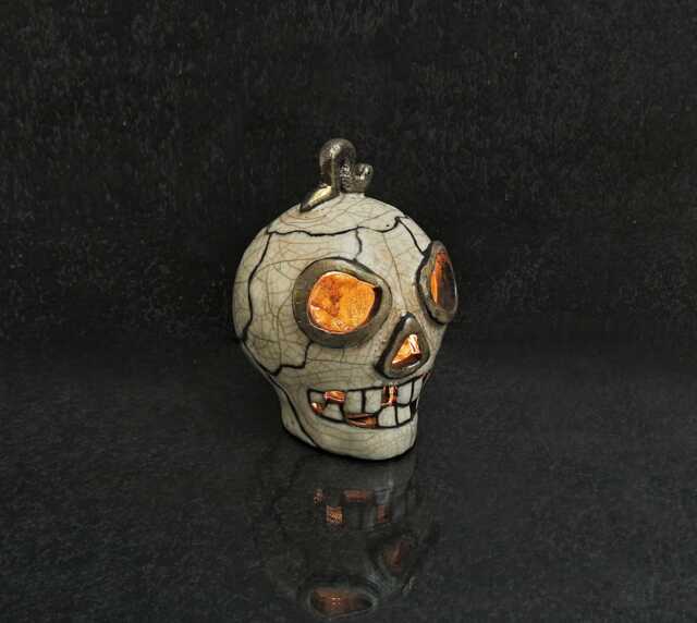 Raku Skull Lantern & Oil Diffuser - Gothic Ceramic Candle Holder, Esoteric Decor Customizable - image 1