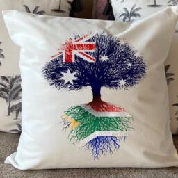 South African Heritage Cushion Australian Flag Tree With Roots. Plush White Cushion, Ideal Gift - thumbnail 2
