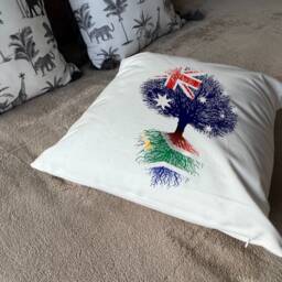South African Heritage Cushion Australian Flag Tree With Roots. Plush White Cushion, Ideal Gift - thumbnail 3