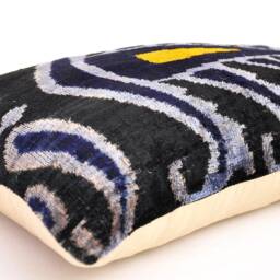 Handmade Silk Velvet Ikat Pillow Cover, Black Grey Decorative Cushion - thumbnail 3