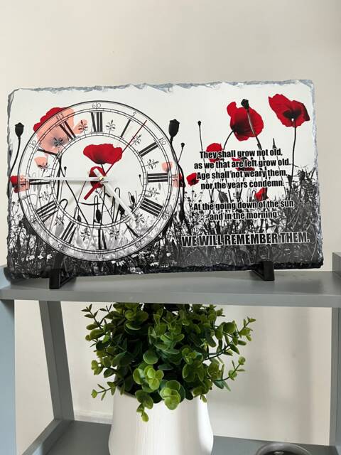 Poppy Remembrance Natural Slate Clock - image 1