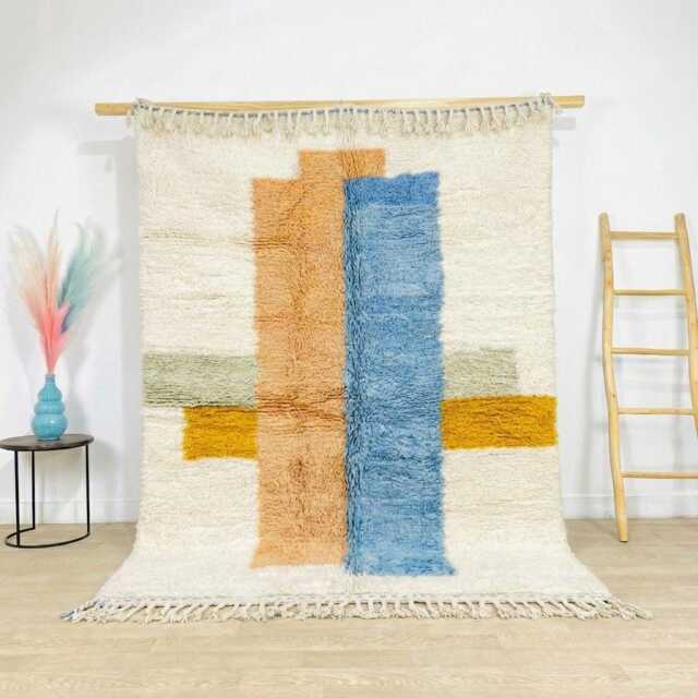 Abstract Block Moroccan Rug, Bauhaus Geometric Berber Carpet, Handmade Shag Area Large Modern Color Decor - image 1