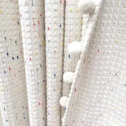 A Pair Of Checkered Chenille Kids Curtains With Pompom Trim , Cream Living Room Curtains, Nursery , Bedroom Custom Made - thumbnail 4
