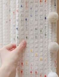 A Pair Of Checkered Chenille Kids Curtains With Pompom Trim , Cream Living Room Curtains, Nursery , Bedroom Custom Made