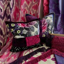 Custom Linen Curtain Panels Pink Purple Ikat Stripe, Designers Guild Fabric - thumbnail 4