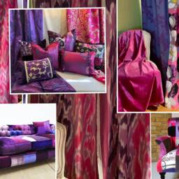 Custom Linen Curtain Panels Pink Purple Ikat Stripe, Designers Guild Fabric - thumbnail 2