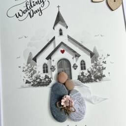 Personalised Wedding Gift - Bride & Groom Church Pebble Art Picture Framed Handmade - thumbnail 2