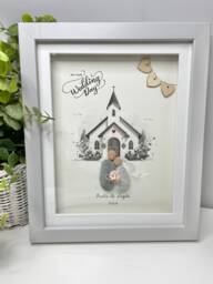 Personalised Wedding Gift - Bride & Groom Church Pebble Art Picture Framed Handmade - thumbnail 1