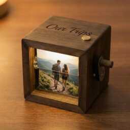 Personalized Couple Trips Photo Flipbook Frame, Box With Light, Adventures Anniversary Gift - thumbnail 4