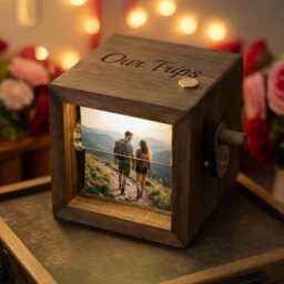 Personalized Couple Trips Photo Flipbook Frame, Box With Light, Adventures Anniversary Gift - thumbnail 3