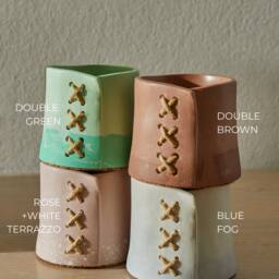 Jesmonite Vase/Planter/Container - Pen Or Plant Holder With Embroidery - Handcrafted Eco-Resin - thumbnail 4