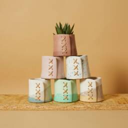 Jesmonite Vase/Planter/Container - Pen Or Plant Holder With Embroidery - Handcrafted Eco-Resin - thumbnail 2