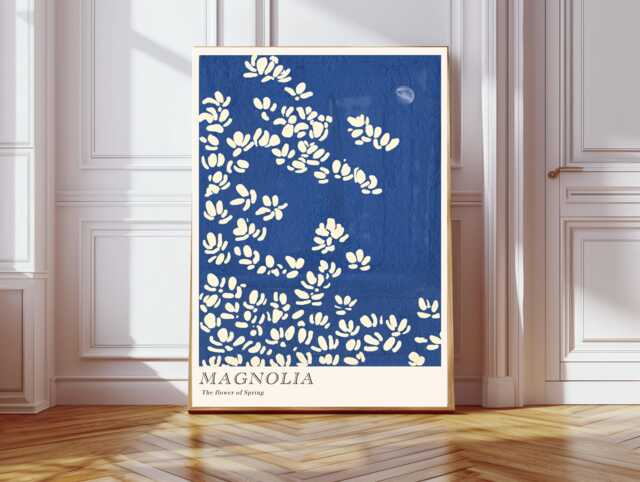 Botanical Magnolia Art Print, Flower Poster, Floral Wall Decor, Art, Japanese Art - image 1