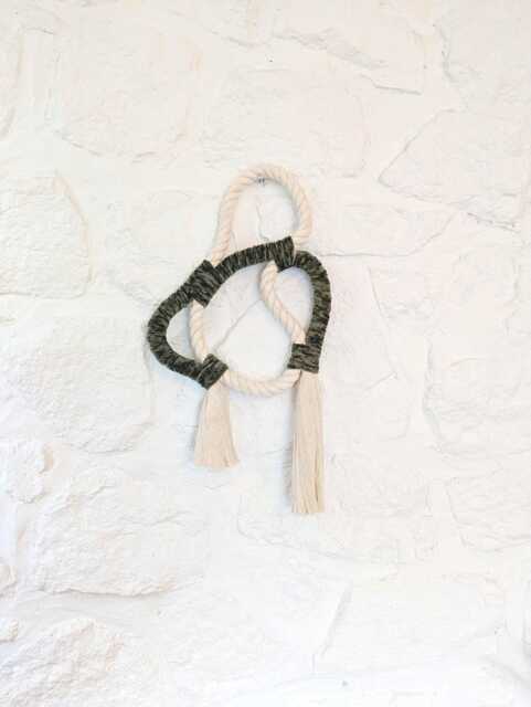 Handmade Rope Art Wall Sculpture Forest Green Velvet Bohemian Decor - image 1