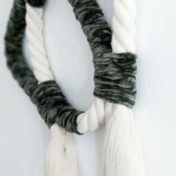 Handmade Rope Art Wall Sculpture Forest Green Velvet Bohemian Decor - thumbnail 2