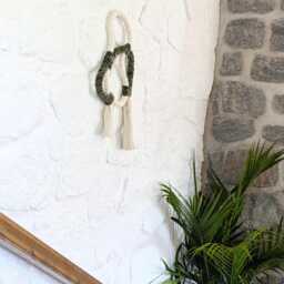 Handmade Rope Art Wall Sculpture Forest Green Velvet Bohemian Decor - thumbnail 3