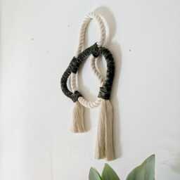Handmade Rope Art Wall Sculpture Forest Green Velvet Bohemian Decor - thumbnail 4