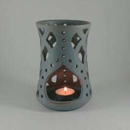 Greek Ceramics - Handmade Ceramic Tealight Lantern Light Blue Earthenware Candle Holder - thumbnail 2