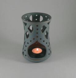 Greek Ceramics - Handmade Ceramic Tealight Lantern Light Blue Earthenware Candle Holder - thumbnail 1