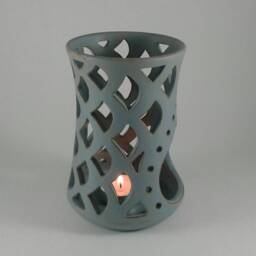 Greek Ceramics - Handmade Ceramic Tealight Lantern Light Blue Earthenware Candle Holder - thumbnail 3
