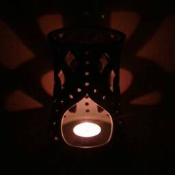 Greek Ceramics - Handmade Ceramic Tealight Lantern Light Blue Earthenware Candle Holder - thumbnail 4