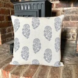 1005. Blue Kerala Block Print 100% Cotton Linen Look Cushion Cover Various Sizes - thumbnail 1