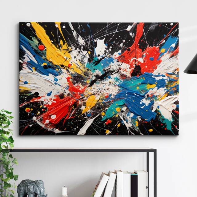 Colorful Paint Splash Abstract Oil Painting Splatter Style Wall Art, Framed Canvas Poster Print, Home Kitchen Office Room Decor, Gifts - image 1