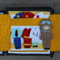 Professions Outfits Page For Custom Built Quiet Book By Tomtoy, Pretend Play, Dressing Felt Doll Fabric Busy Book Page, 20x20cm, Single - thumbnail 2