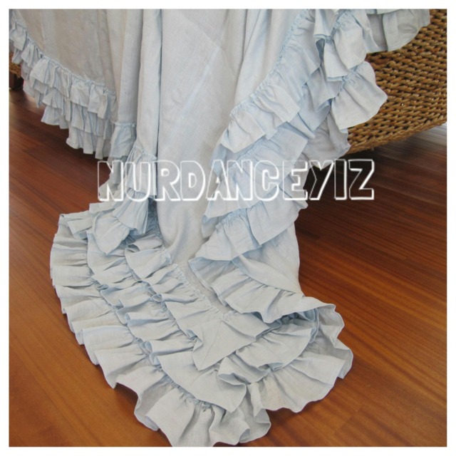 Ruffled Linen Bedspread - Shabby Chic Style, Lightweight Coverlet - image 1