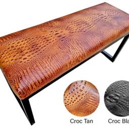 Crocodile Style Genuine Leather Upholstered Bench With Matte Black Steel Frame - B - Fpb - thumbnail 3