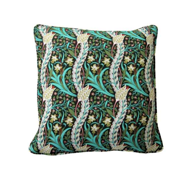 William Morris Daffodil, Olive Green, Teal, Yellow & Red Cotton Linen Mix Cushion Cover, Throw Pillow Home Decor - image 1