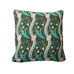 William Morris Daffodil, Olive Green, Teal, Yellow & Red Cotton Linen Mix Cushion Cover, Throw Pillow Home Decor - thumbnail 1