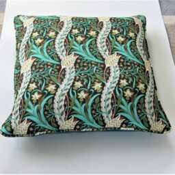 William Morris Daffodil, Olive Green, Teal, Yellow & Red Cotton Linen Mix Cushion Cover, Throw Pillow Home Decor - thumbnail 2