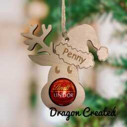 Personalised Reindeer Ornament Birch Wood, Lindor Chocolate Holder, Christmas Tree Ornament - thumbnail 1