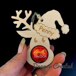 Personalised Reindeer Ornament Birch Wood, Lindor Chocolate Holder, Christmas Tree Ornament - thumbnail 3