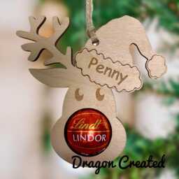 Personalised Reindeer Ornament Birch Wood, Lindor Chocolate Holder, Christmas Tree Ornament - thumbnail 2