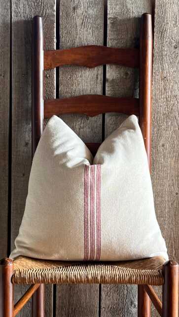 Grain Sack Burgundy Stripe Pillow Cover - Farmhouse 9 Front Beige Solid Fabric Back Zipper Closure - image 1
