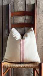 Grain Sack Burgundy Stripe Pillow Cover - Farmhouse 9 Front Beige Solid Fabric Back Zipper Closure - thumbnail 1