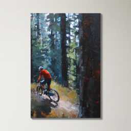 Mountain Biking Pine Forest 3 Panel Split Canvas Wall Art Singletrack Adventure Trail Oil Painting Framed Home Decor Cyclist Gift - thumbnail 4