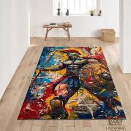 Spartan Warrior Rug - Abstract Graffiti Soldier Tile Mat Decor - thumbnail 3