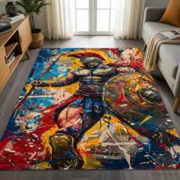 Spartan Warrior Rug - Abstract Graffiti Soldier Tile Mat Decor - thumbnail 1