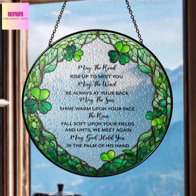 Irish Blessing Glass Suncatcher Shamrock Ireland Wall Art - image 1