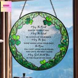 Irish Blessing Glass Suncatcher Shamrock Ireland Wall Art - thumbnail 1