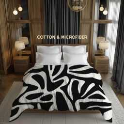 Black & White Abstract Comforter With Wavy Organic Shapes For Mid-Century Modern Bedrooms #012
