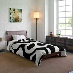 Funky Bold Black & White Abstract Duvet Cover, Wavy Retro Y2K Modern Bedding, King Queen Twin, Cotton Microfiber Fabrics #012 - thumbnail 4