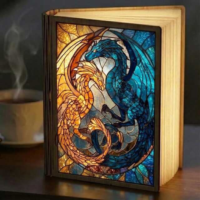 Fourth Wing Book Lamp, Fantasy Dragon Night Light, Lover Room Decor, Reader Gift, Cozy Bookish Dark Light - image 1