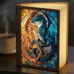 Fourth Wing Book Lamp, Fantasy Dragon Night Light, Lover Room Decor, Reader Gift, Cozy Bookish Dark Light - thumbnail 1