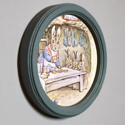 Beatrix Potter Round Wooden Framed Art Print Nursery Picture Wall Hanging Home Decor Plaque Mrs Rabbit's Shop Illustration Duck Egg - thumbnail 2